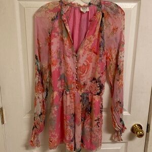 HEMANT & NANDITA Pink Floral Sheer Long-Sleeve Romper